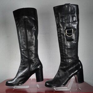 Women's Franco Sarto Black Leather Knee High Heel Long Tall Fashion Boots 6